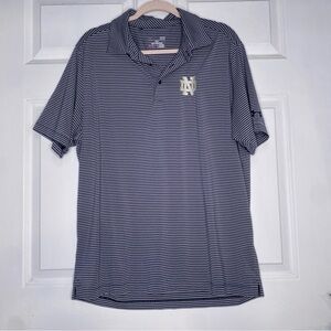Under Armour Loose Fit Short Sleeve Polo Shirt Blue Grey Stripe NOTRE DAME Large